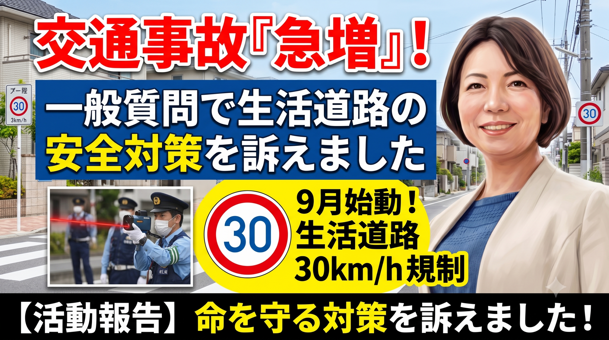激増する交通事故から命を守る！一般質問で生活道路の安全対策を訴えました